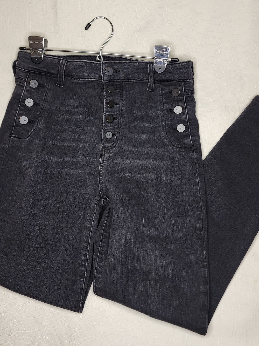 Paige Button Down Black Jeans Size 28 Side Pocket Button Emmie Skinny Jean